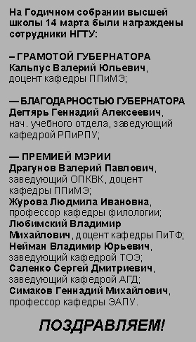 На Годичном собрании высшей школы 14 марта были награждены сотрудники НГТУ